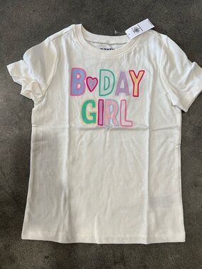 6T Old Navy White "BDAY GIRL" Graphic Tee with Pastel Letters